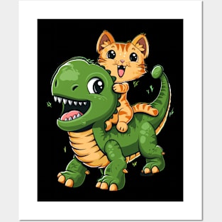 Cat Dinosaur Battle Posters and Art